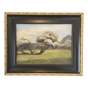 Vintage Custom Framed Cherry Blossom Tree Oil on Canvas By: Finn Wennerwald Vintage Custom Framed Cherry Blossom Tree Oil on Canvas By: Finn Wennerwald