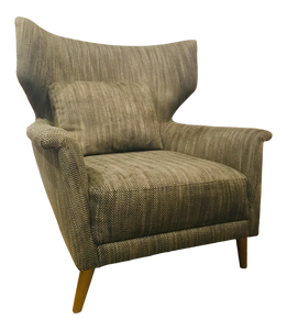 Caracole Signature Modern Charcoal and Beige Chevron Print the Elemental Wingback Chair