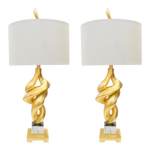 Modern Gold Leaf Finished Sculptural Table Lamps Pair