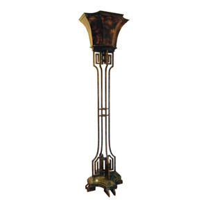 Maitland-Smith Transitional Shell and Greek Key Torchere Floor Lamp Maitland-Smith Transitional Shell and Greek Key Torchere Floor Lamp
