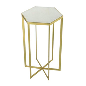 Contemporary White Marble and Gold Plated Geometric Side Table