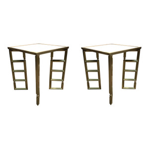 Global Views Modern White and Brass Beveled Leg Side Tables Pair