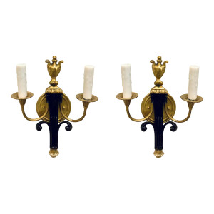 Myran Allan Italian Bronze Wall Sconces Pair