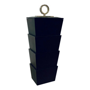Modern Large Tall Black Leather and Nickel Brash Box