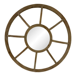 Organic Modern Round Rustic Reclaimed Wood Wall Mirror