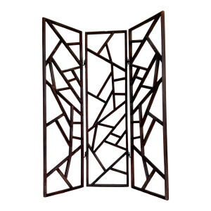Arteriors Mid-Century Modern Style Carved Geometric Walnut Finished Wood Maddock Screen