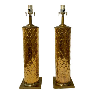 Currey & Co. Modern Gold Botanical Table Lamps Pair