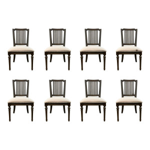 French Transitional Gray Wood Dining Chairs Set of 8