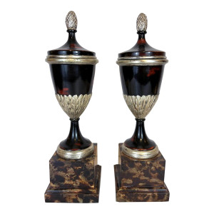 Maitland Smith Neoclassical Style Faux Tortoise Shell Urns Pair