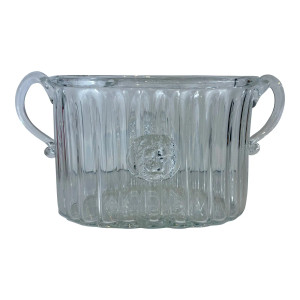Modern Neoclassical Style Lions Head Medallion Fluted Hand Blow Glass Ice Bucket
