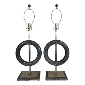 Currey & Company Modern Gray Marble Ring Table Lamps Pair Prototypes