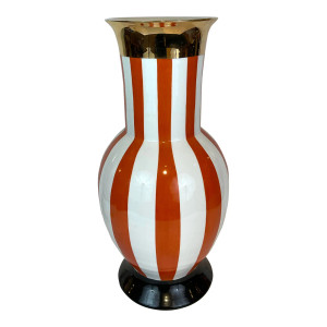 Currey & Company Modern Large Orange and White Stripes Porcelain Vase