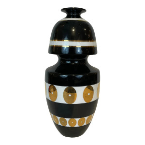 Currey & Company Modern Art Deco Style Black, White, and Gold Porcelain Vase