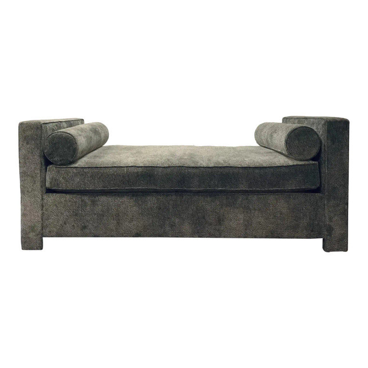 Thomas O'Brien for Hickory Chair Custom Textured Dark Gray Velvet Chaise Lounge