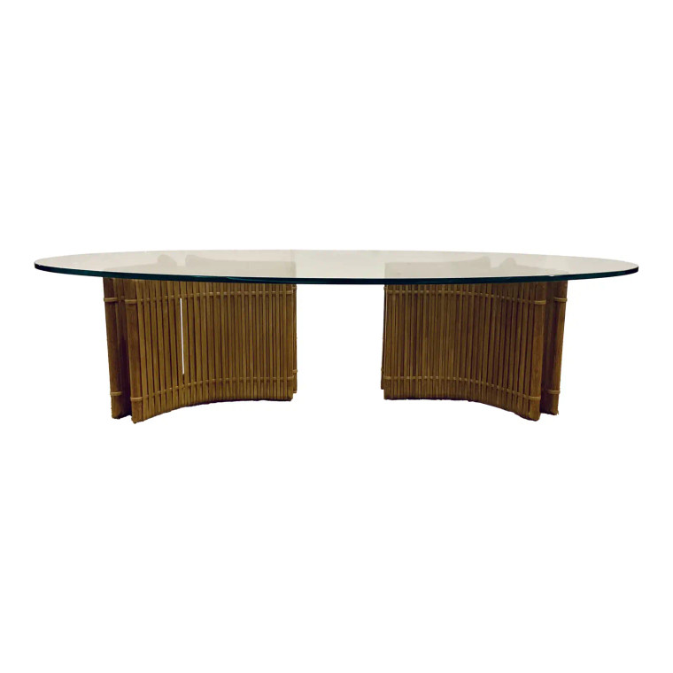 Baker / McGuire Organic Modern Rattan and Woven Rawhide Estrella Cocktail Table