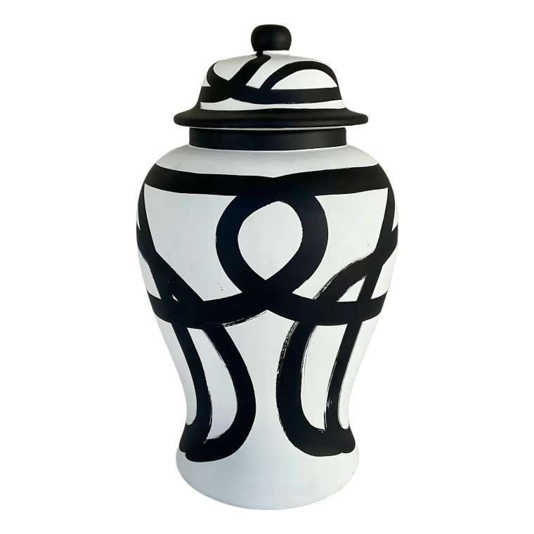 Abstract Modern Black & White Large Ginger Jar