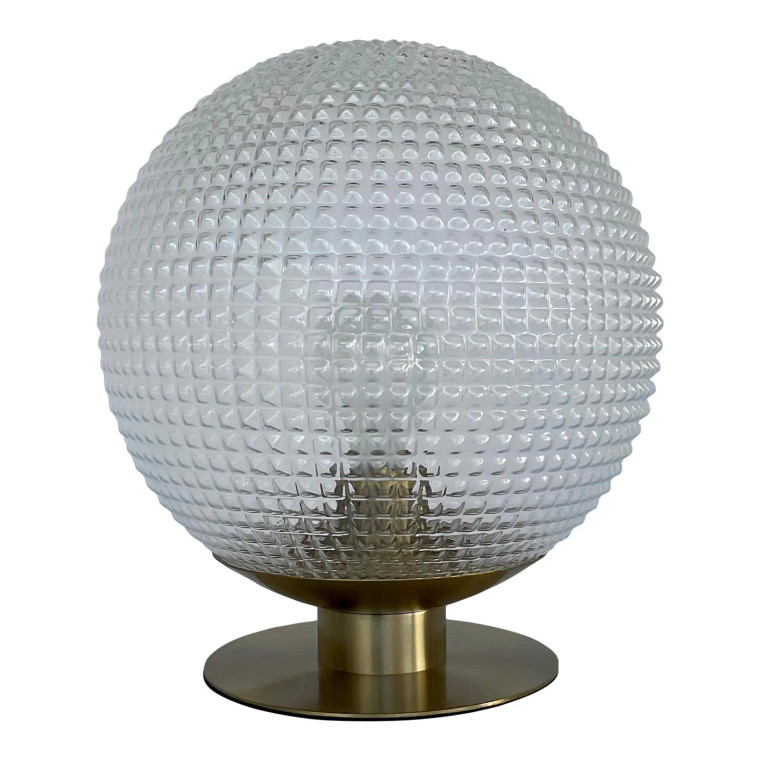 Modern Textured Glass Globe and Brass Accent Lamp