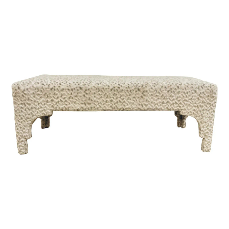 Custom Modern Caracole Leopard Print Cut Velvet Fabric Bench
