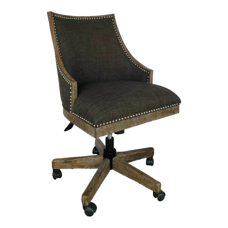 Transitional Charcoal Linen Desk Chair