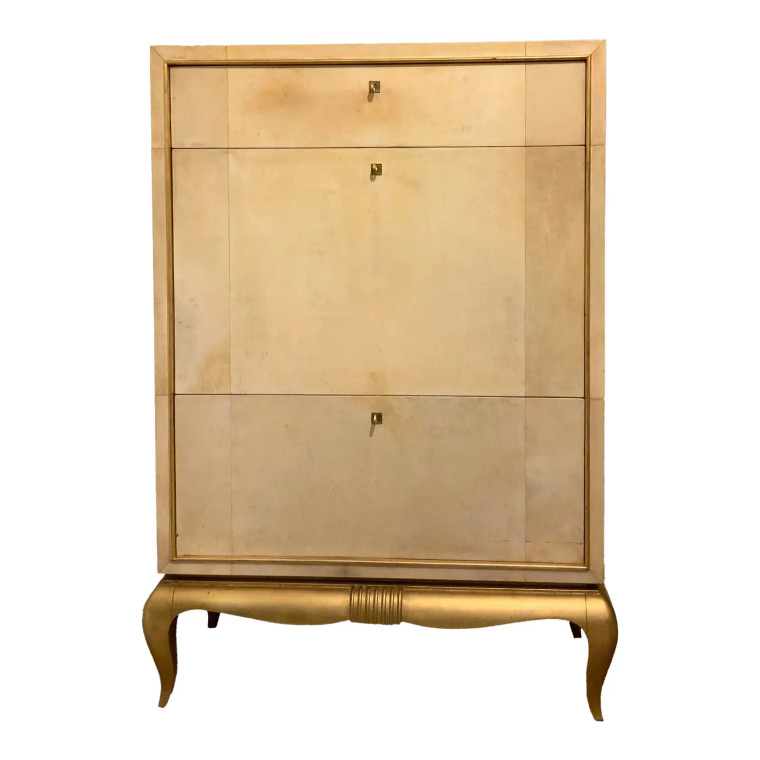 Vintage Goatskin Parchment Secretary Desk in They Style of Samuel Marx