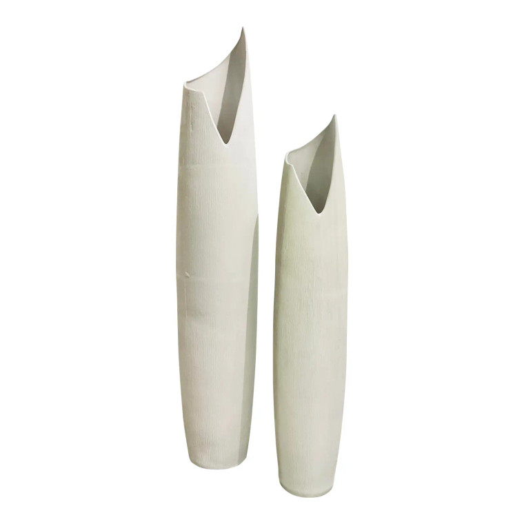 Modern Tall Textured Matte White Floor Vases Set of 2