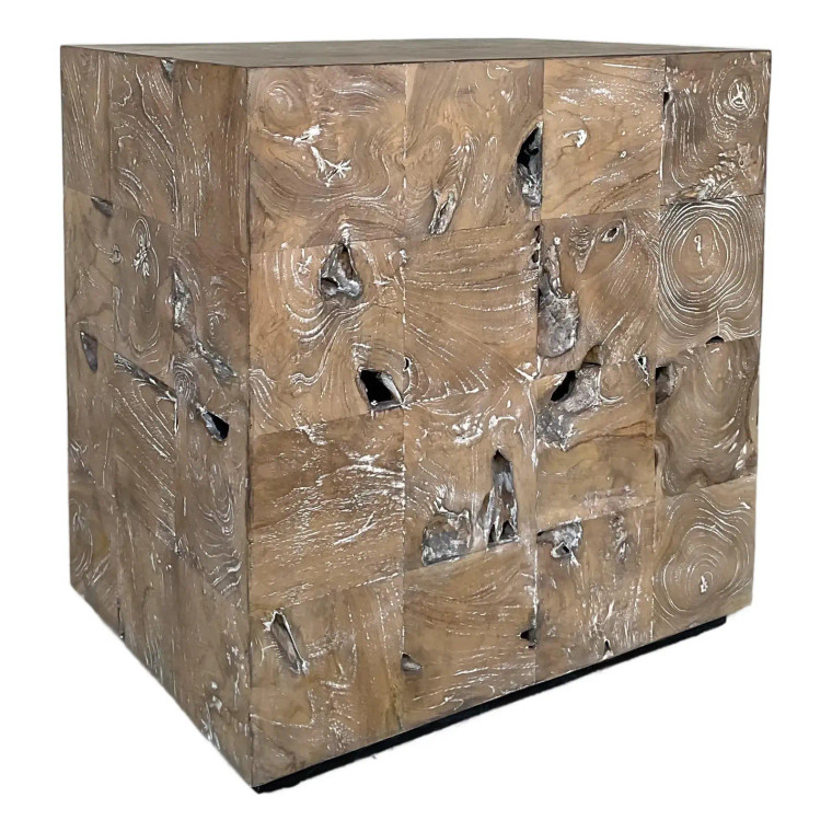 Revelation Brutalist Inspired Light Teak Tac Toe End Table