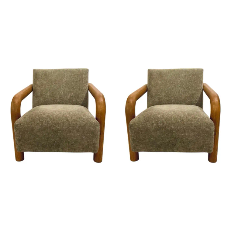 Modern Pale Sage Woven Balance Lounge Chairs Pair