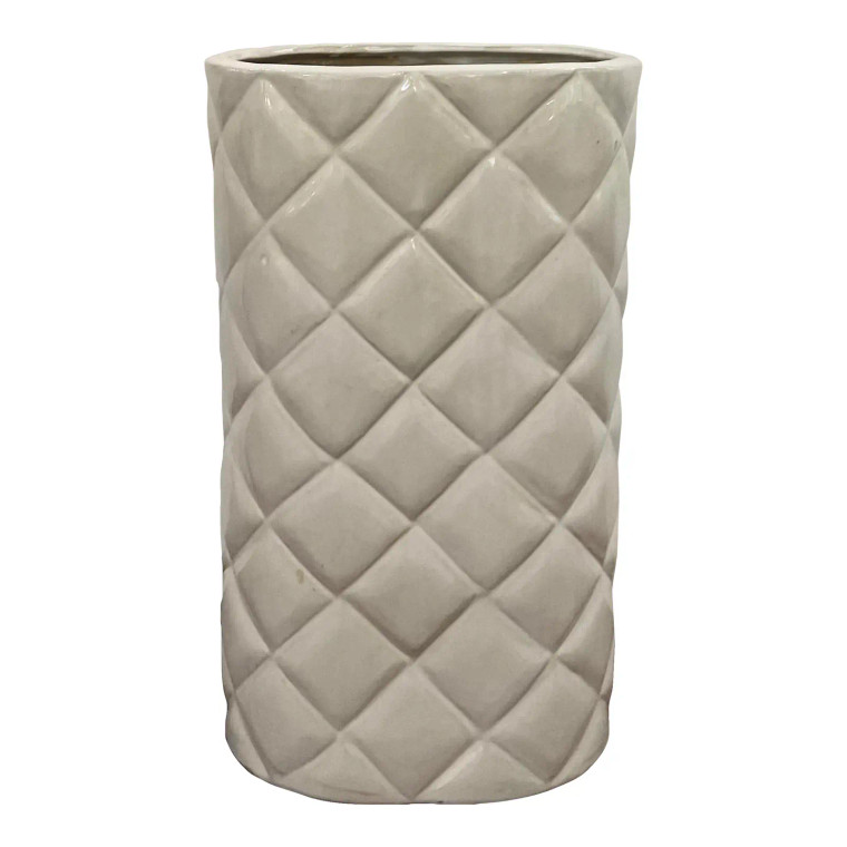 Transitional White Quilted Ceramic Umbrella Stand
