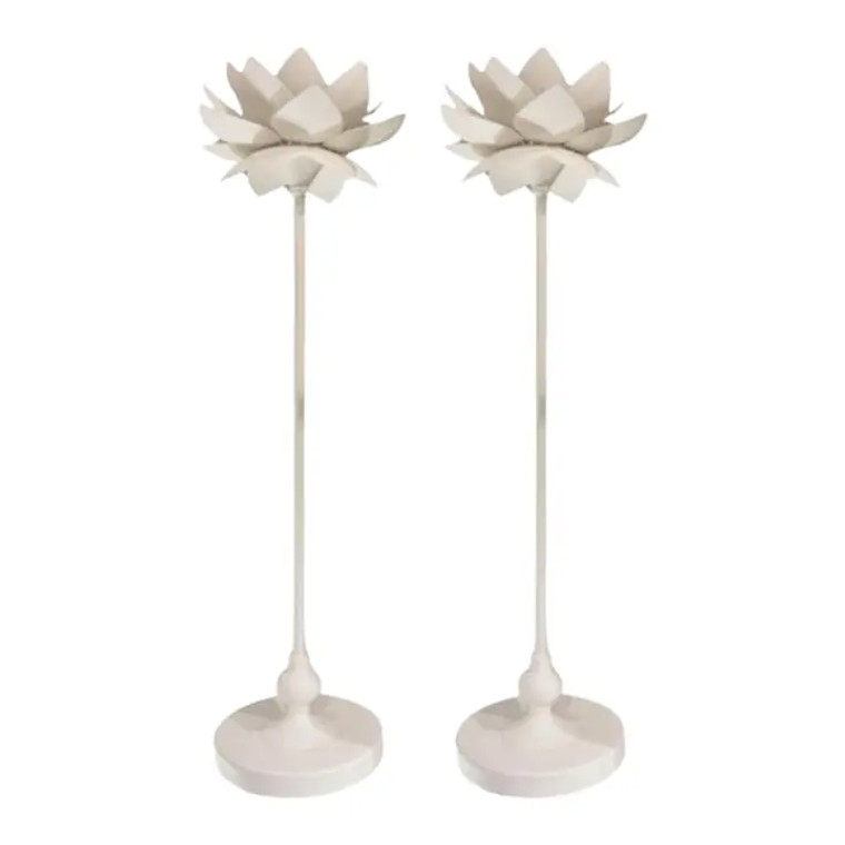 Currey & Company Modern White Lotus Torchiere Table Lamps Pair