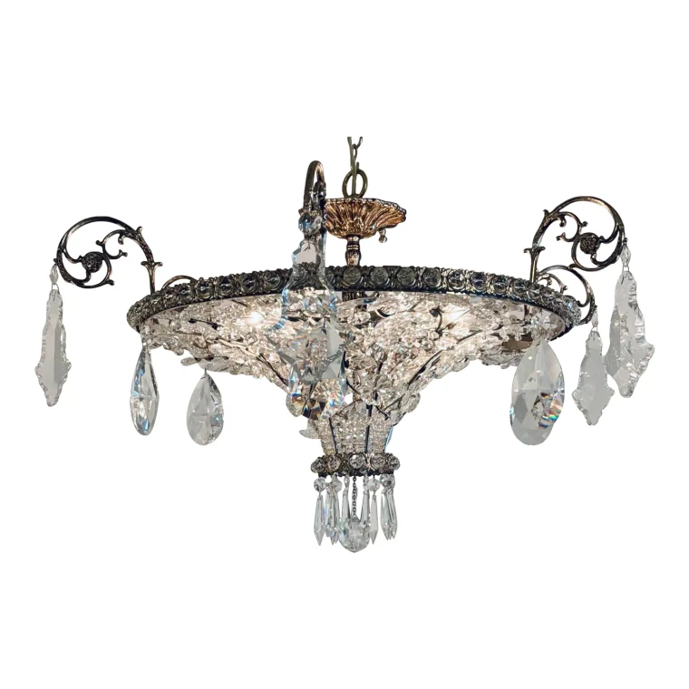 Myran Allan Luxury Lighting Neoclassical Antique Silver Bohemian Crystal Semi-Flush Mount