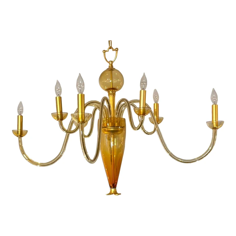 Vintage Myran Allan Luxury Lighting Italian Amber Murano Glass Chandelier