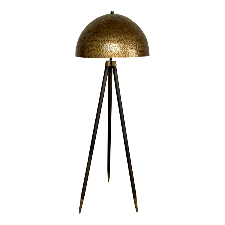 Revelation Modern Hammered Antique Brass Tripod Hemi Floor Lamp