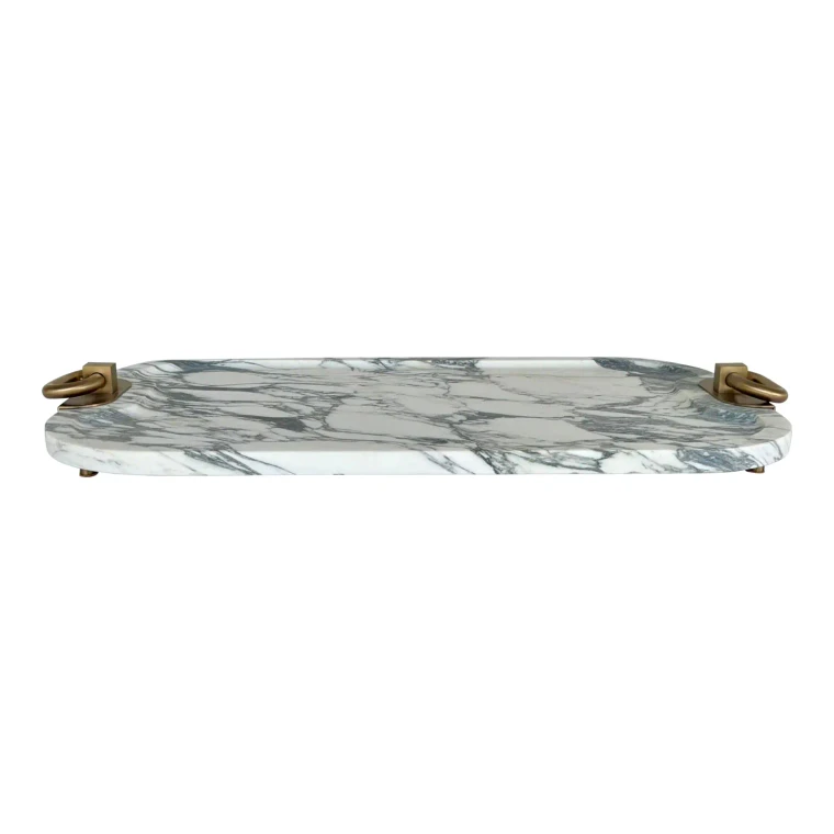 Revelation Modern White Arabescato Marble Hippodrome Tray