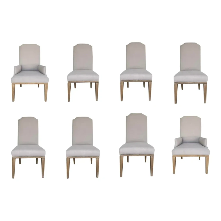 Organic Modern Faux Linen Dining Chairs Set of Eight