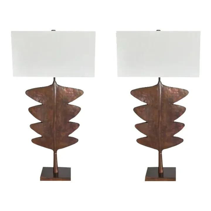Arteriors Modern Tall Aged Copper Sculptural Table Lamps