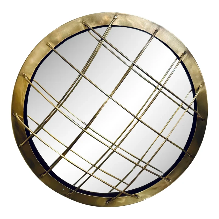 Modern Convex Brass Cage Wall Mirror