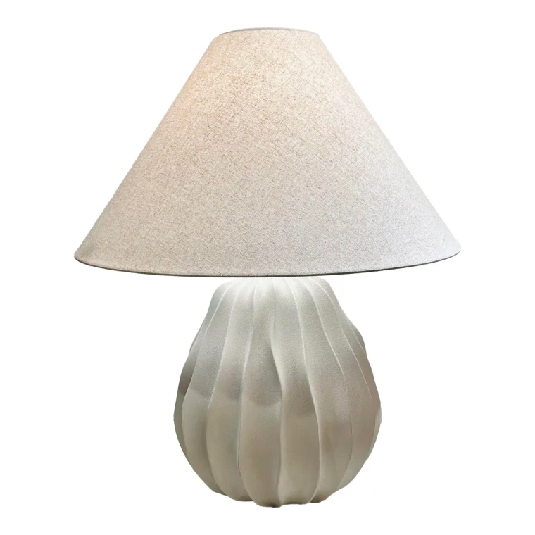 Organic Modern Matte White Wavy Porcelain Javary Table Lamp