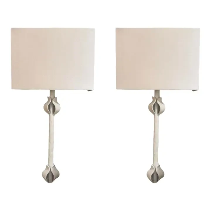 Worlds Away Modern White Iron Linda Wall Sconces Pair