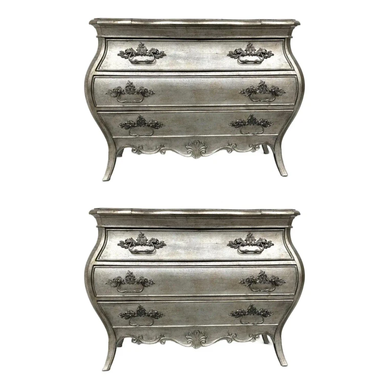 Hooker Traditional Antique Silver Sanctuary Nightstands Pair