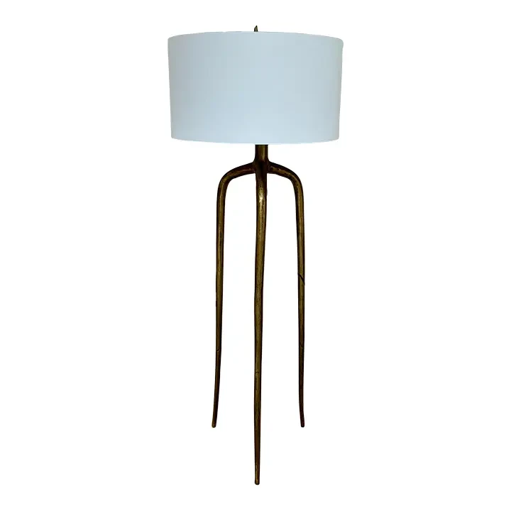 Revelation Modern Antique Brass Wish Bone Tripod Floor Lamp