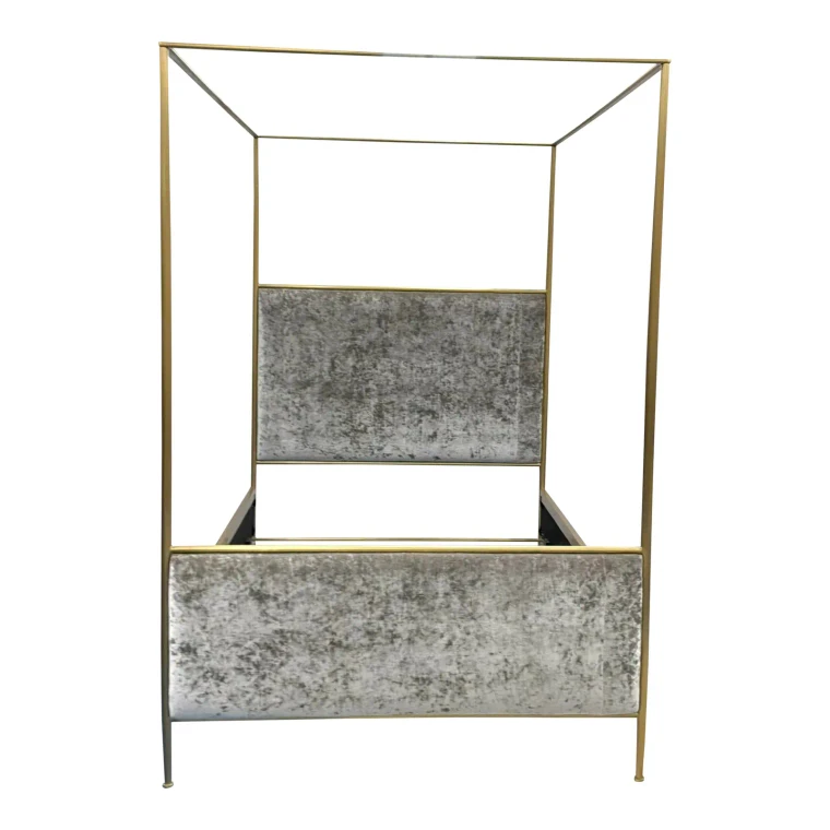 Baker Modern Taupe Crushed Velvet and Sati Brass Phillipa Q Canopy Queen Bed