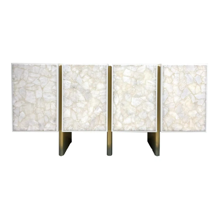 Baker Modern Quartz White and Brass Kira Credenza
