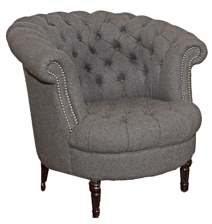 Tufted Gray Wool Tub Chair