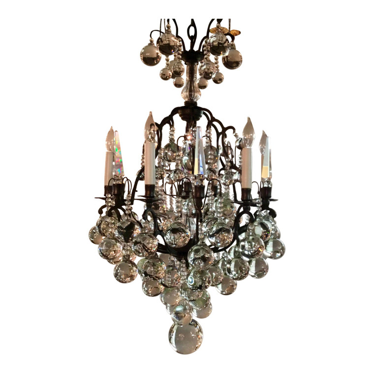 Myran Allen Luxury Lighting Traditional Versailles Italian Old Bronze and Crystal Sphere Chandelier