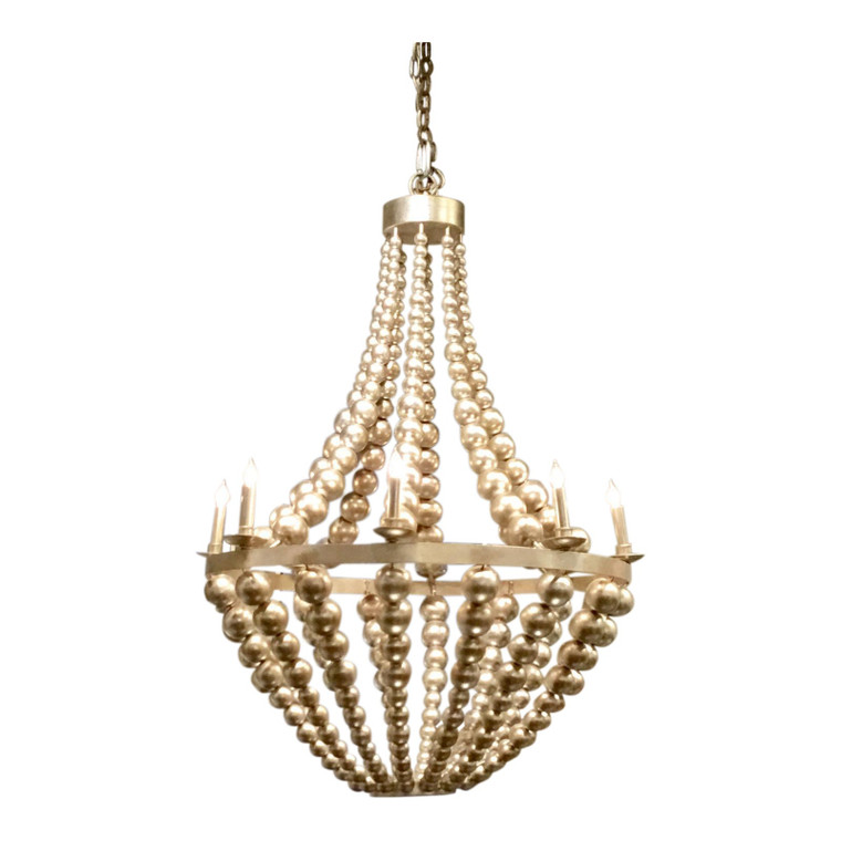 Currey & Co. Modern Silver Wood Bead Silvermore Chandelier