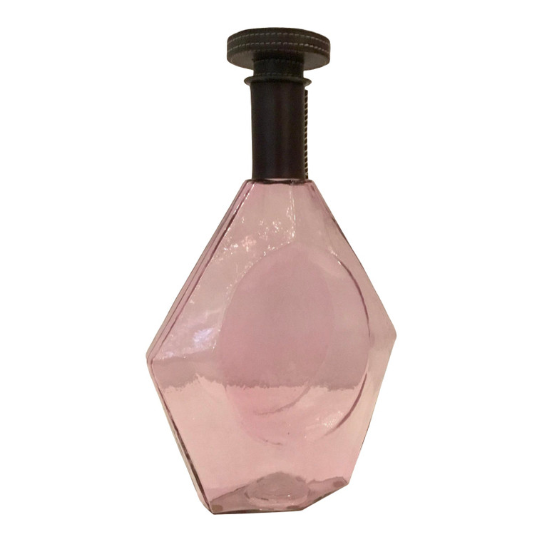 Arteriors Modern Pink Glass Felix Decanter With Chocolate Brown Leather Stopper