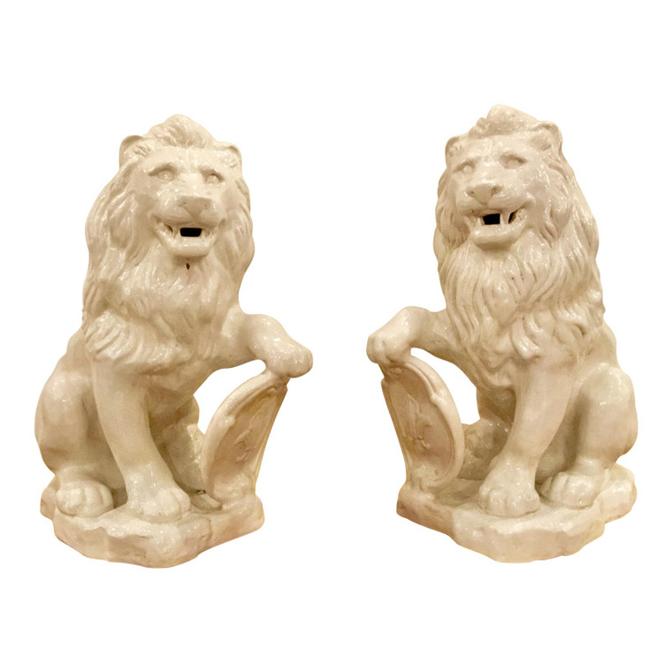 Transitional White Crackle Glaze Lions - a Pair