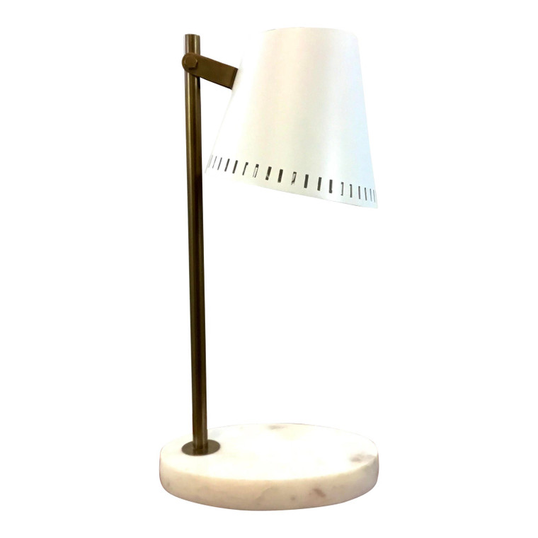 Bungalow 5 Modern White Marble and Brass Finished Hornet Table Lamp/Desk Lamp