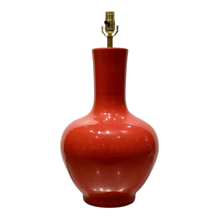 Transitional Chinese Style Hand Thrown Persimmon Glaze Porcelain Vase Lamp