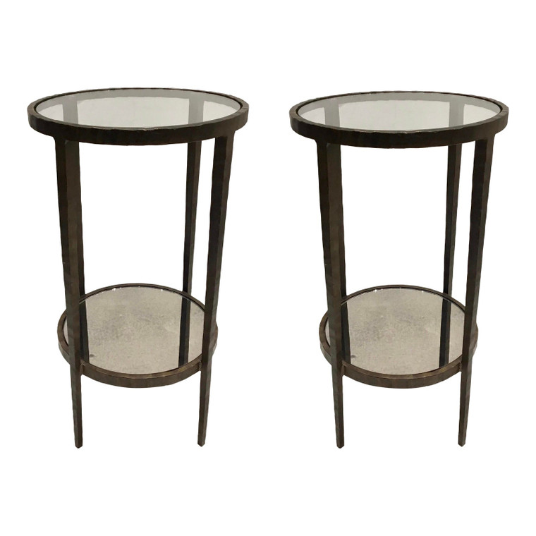 Modern Chiseled Bronze Accent Tables - A Pair